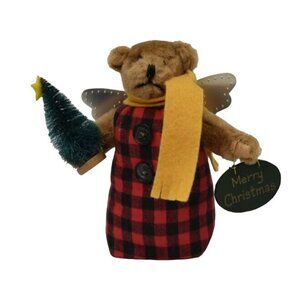 Christmas Angel Bear With Tree and Merry Christmas Sign Weighted 7 in